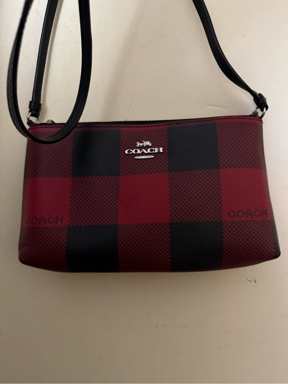 Coach Red and Black Checkered Crossbody